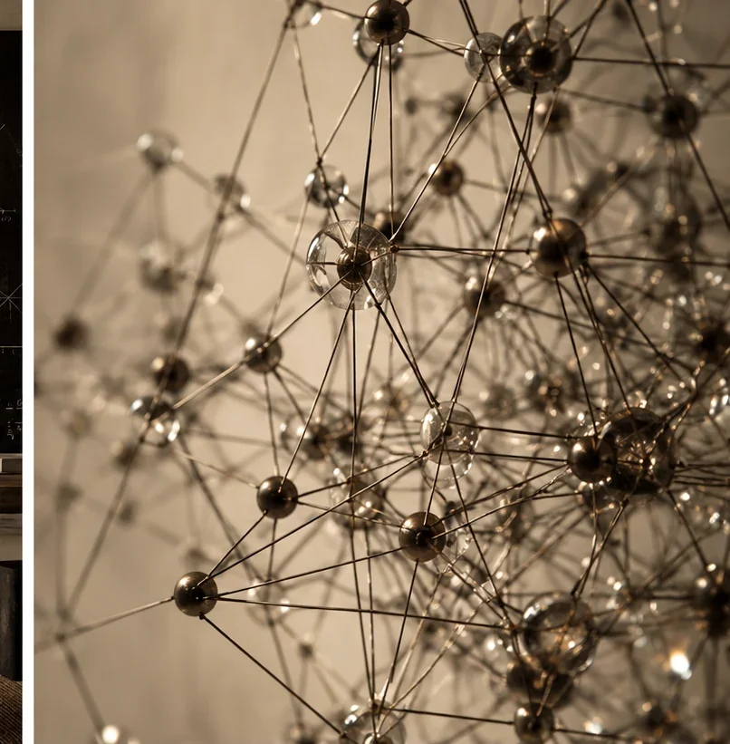 A close view of small nodes linked together in a network.